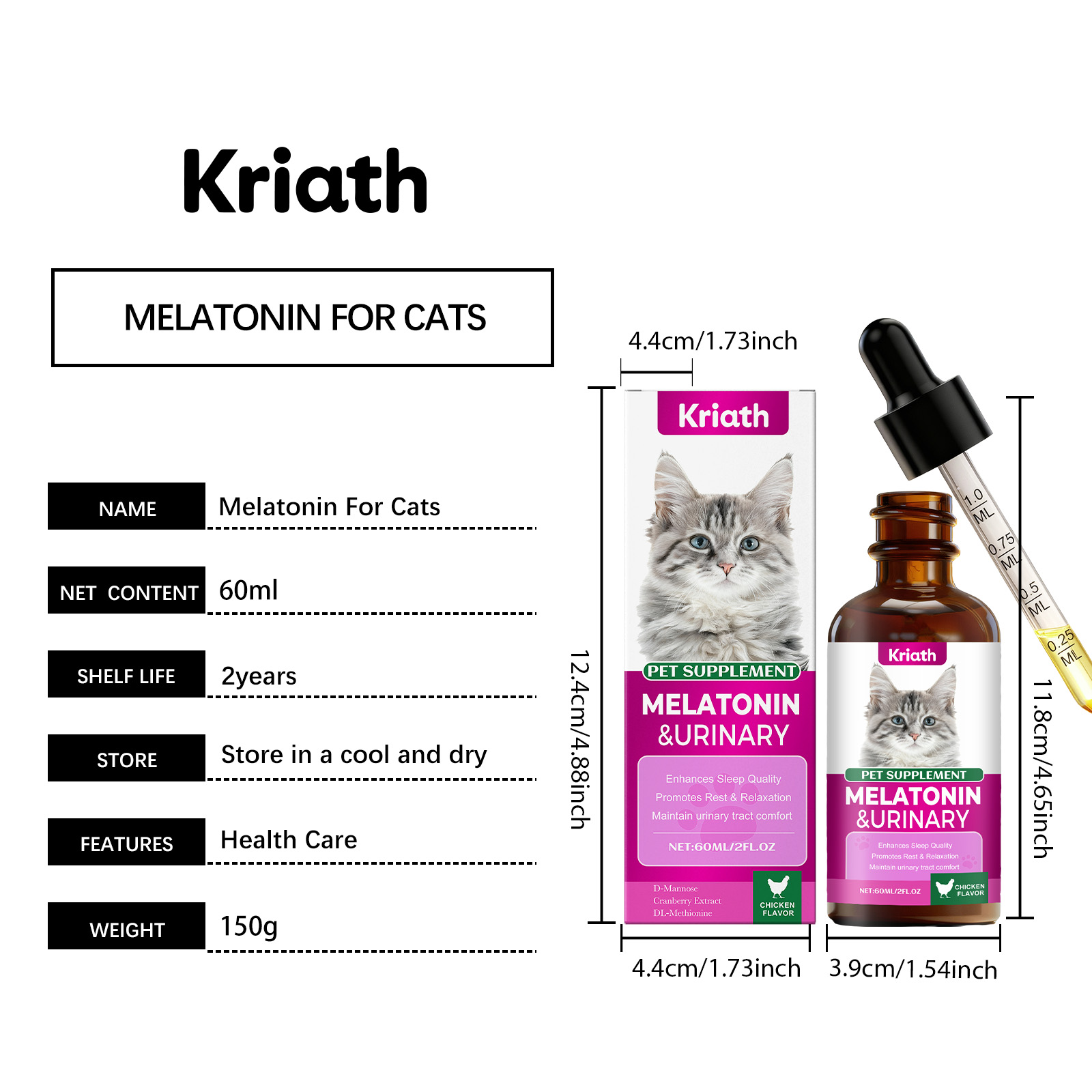 Kriath kroppsvård droppar för katt kosttillskott för sömnstöd_voghion.com