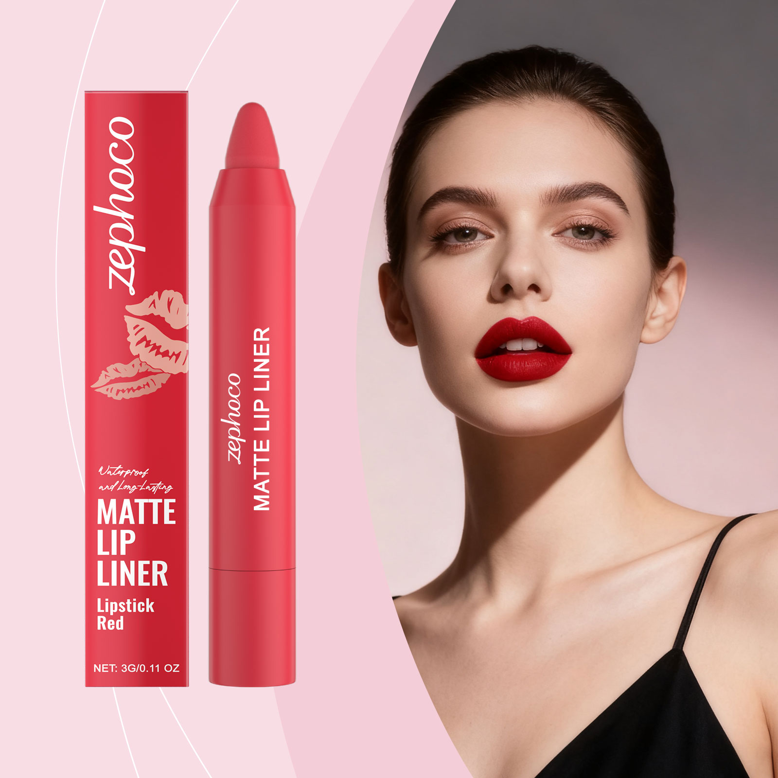 Ce crayon à lèvres rouge mat éclatant, au fini brumeux, permet de redessiner le contour des lèvres et offre une longue tenue. Il convient à une application quotidienne._voghion.com