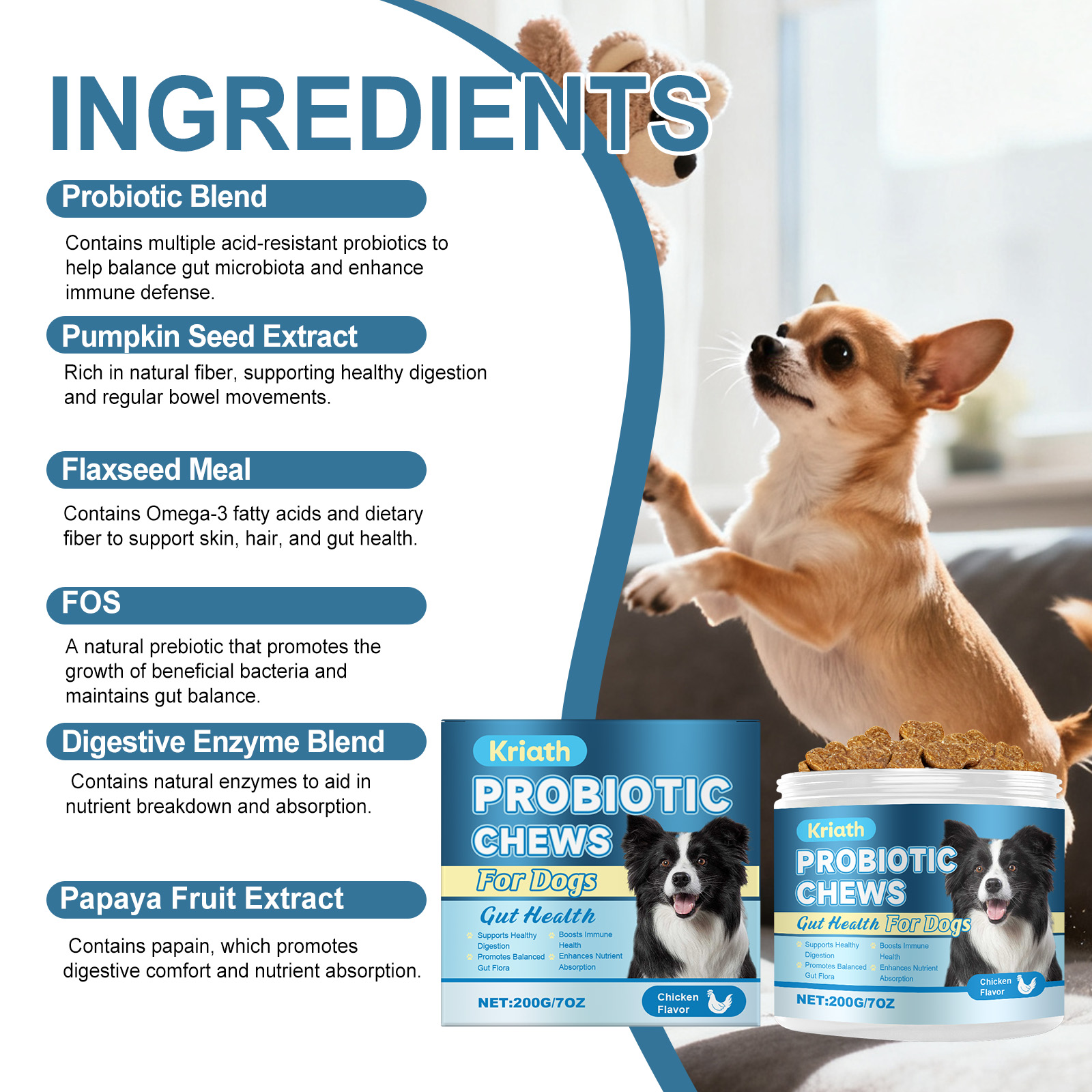 Kriath Probiotic Soft Gentle Nourishing Dog Intestinal Balance Smooth Nutritional Granules_voghion.com