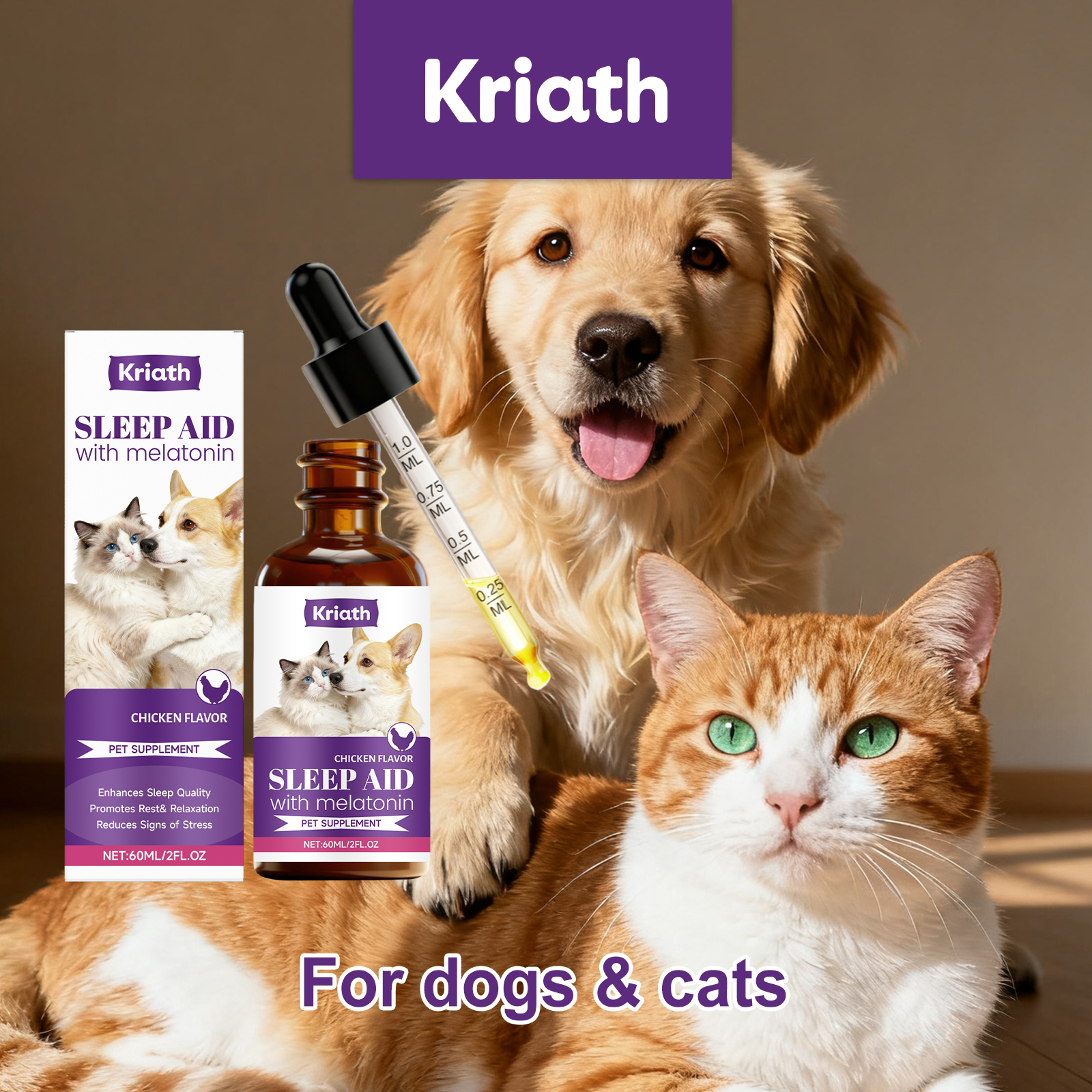Kriath Pet Katzen- und Hunde-Sanfte Pflege-Tropfen für Katzen und Hunde – Schlaf und tägliche Pflege_voghion.com