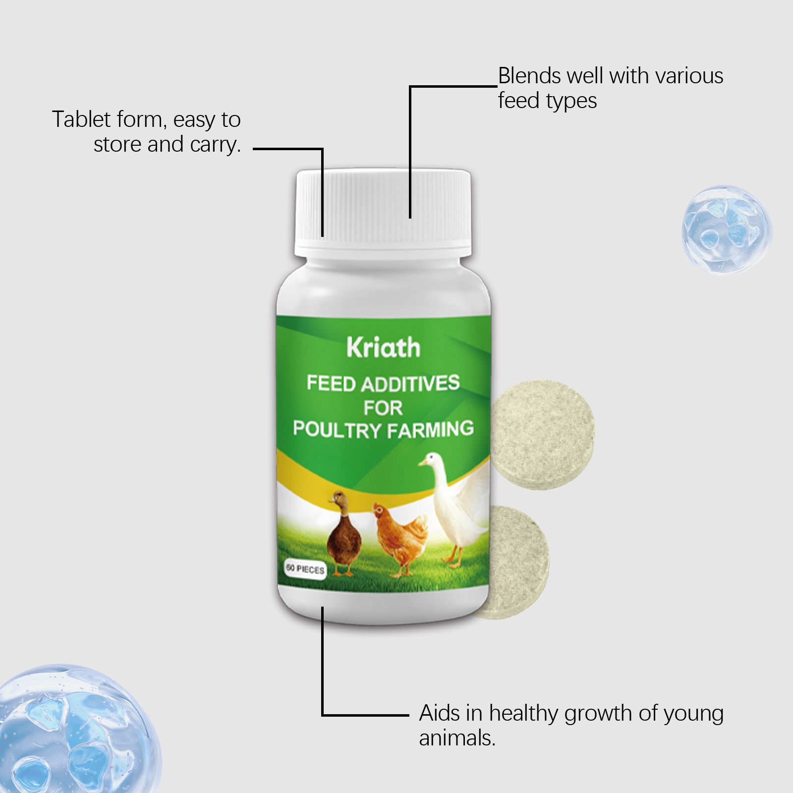 Kriath Poultry Small Animal Nutritional Tablets Mild Formula Supplement Vitamins Palatability Daily Feeding_voghion.com