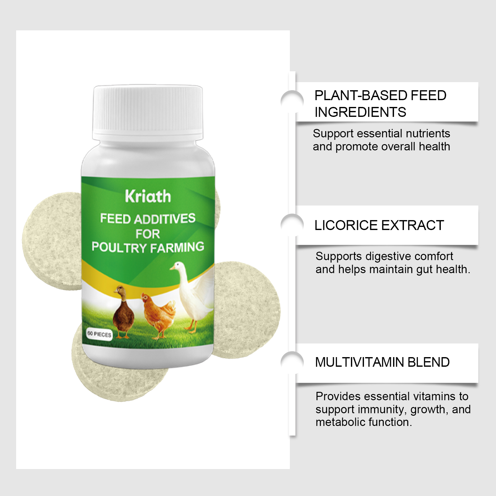 Kriath Poultry Small Animal Nutritional Tablets Mild Formula Supplement Vitamins Palatability Daily Feeding_voghion.com