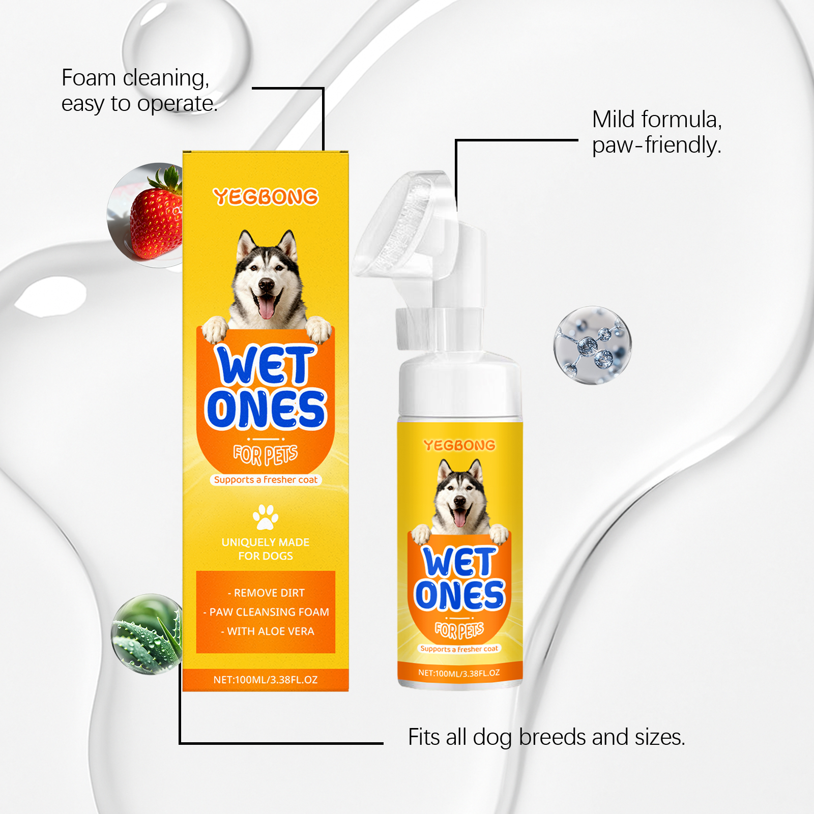 Limpiador de espuma Yegbong Paw para exteriores, limpieza suave sin enjuague, apto para todas las razas de perros._voghion.com