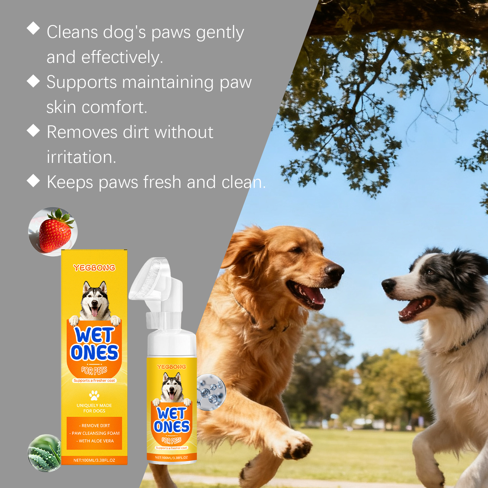Limpiador de espuma Yegbong Paw para exteriores, limpieza suave sin enjuague, apto para todas las razas de perros._voghion.com