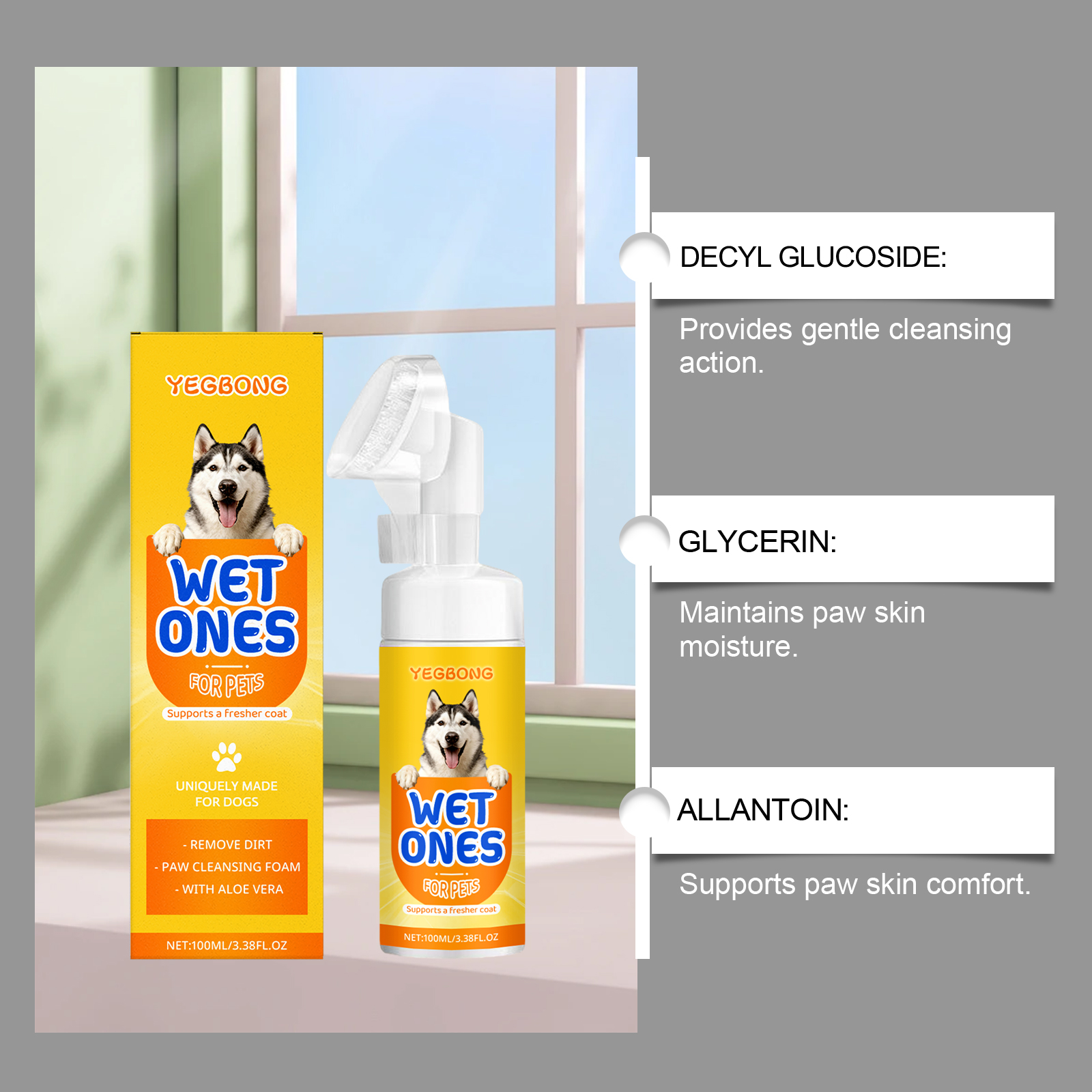 Limpiador de espuma Yegbong Paw para exteriores, limpieza suave sin enjuague, apto para todas las razas de perros._voghion.com