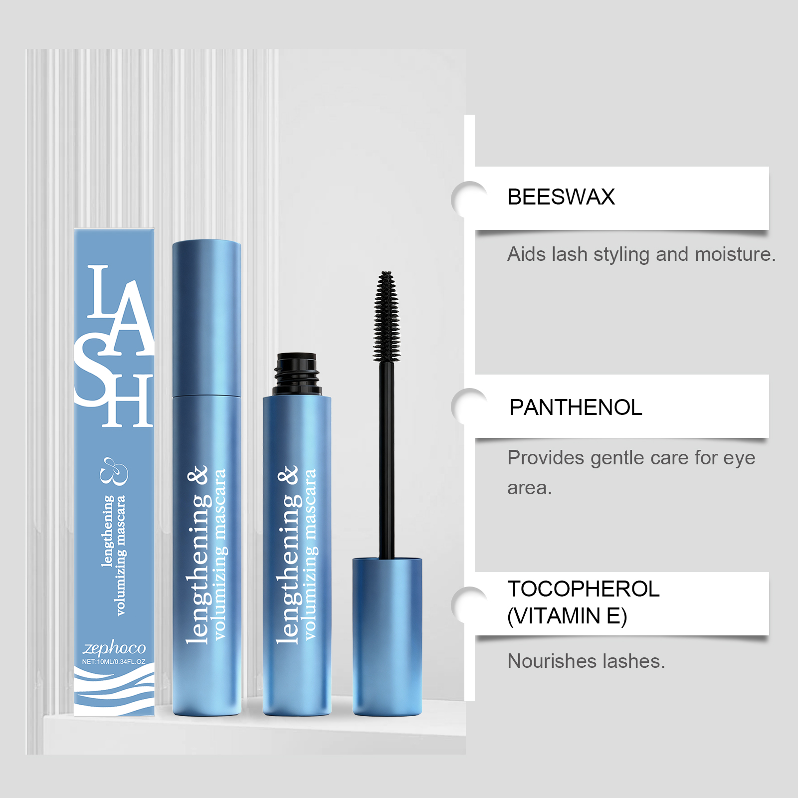 Zephoco Voluminous Curly Mascara Natural Black Lash Definition_voghion.com
