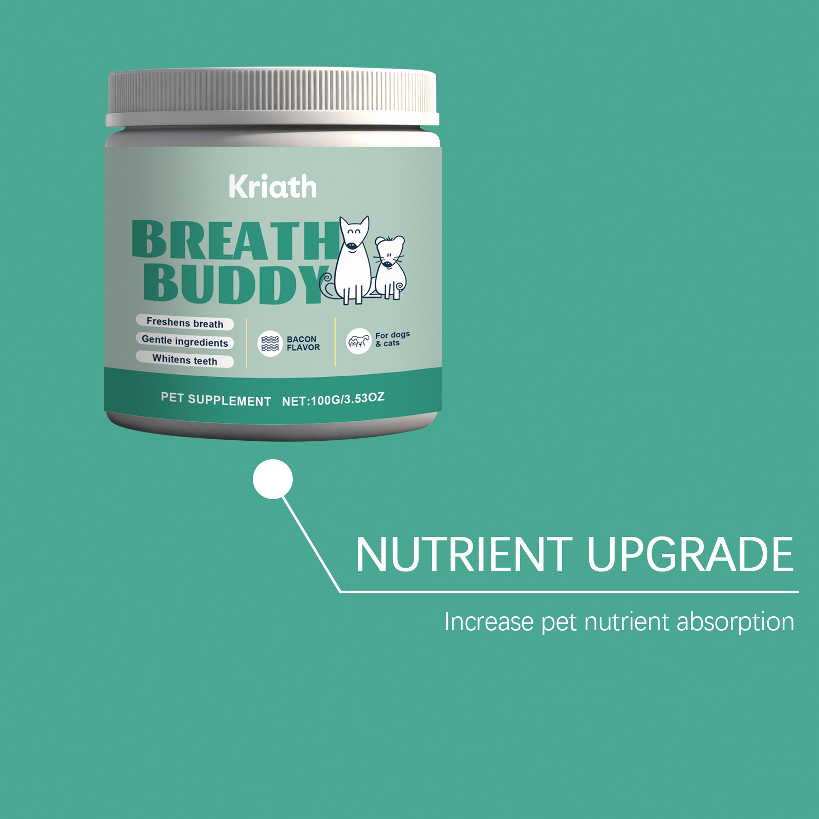 Poudre Kriath universelle pour chats et chiens : nettoyage quotidien doux des dents, soin pratique_voghion.com