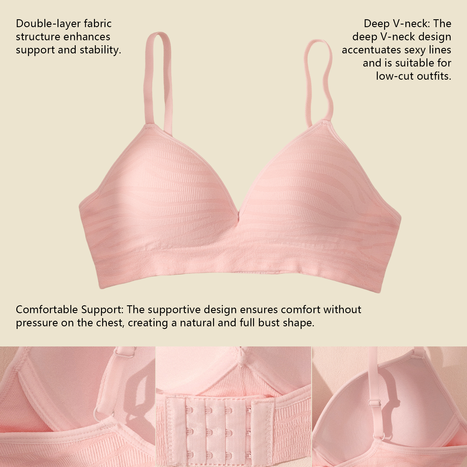 Zeriluna Deep V Zebra-Patterned Fixed Cup Bra. Soft And Comfortable,_voghion.com