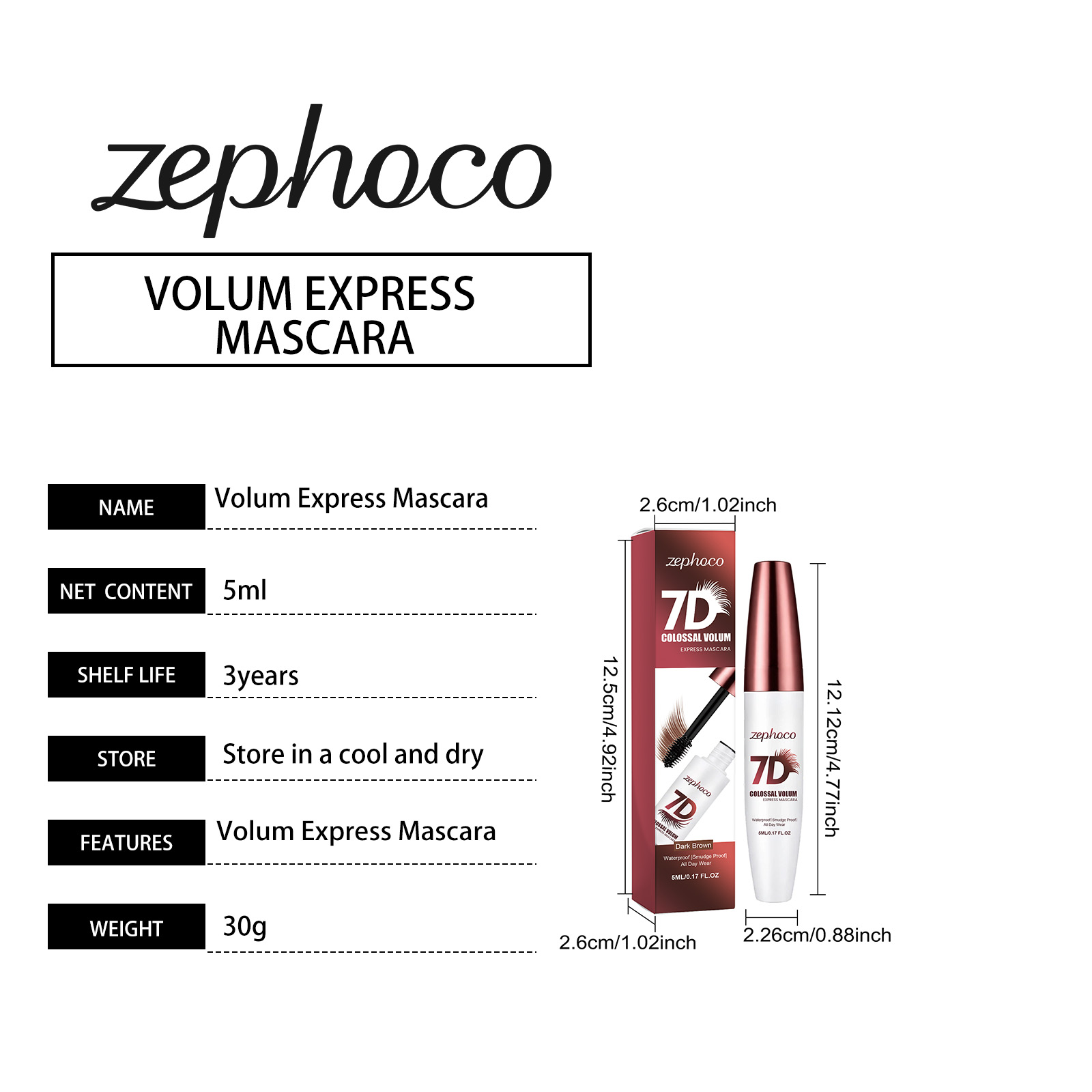 Zephoco Waterproof Mascara Dark Brown Natural Curling Long Lasting_voghion.com