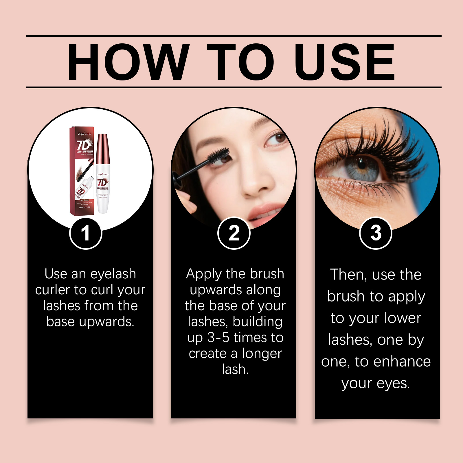 Zephoco Waterproof Mascara Dark Brown Natural Curling Long Lasting_voghion.com
