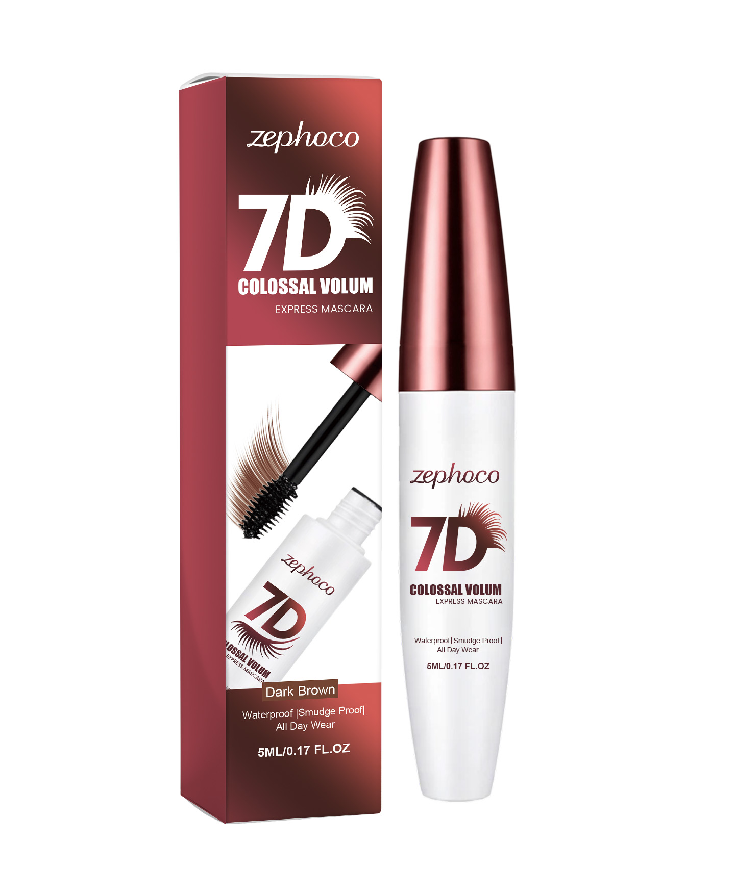 zephoco Three-Dimensional Thick Waterproof Mascara (Dark Brown) - Natural Curling, Not Prone To Smudging, Long-Lasting Mascara For Eyelashes_voghion.com