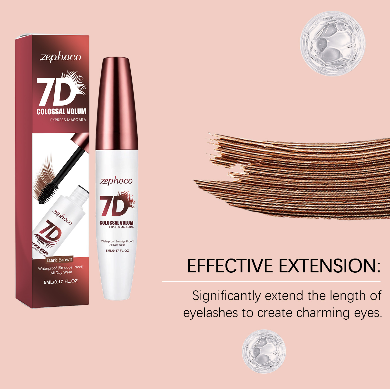 Zephoco Waterproof Mascara Dark Brown Natural Curling Long Lasting_voghion.com
