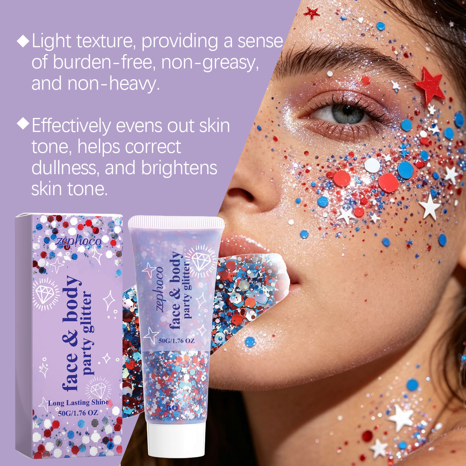 Zephoco Colorful Gel Glitter Paste For Festival Makeup_voghion.com