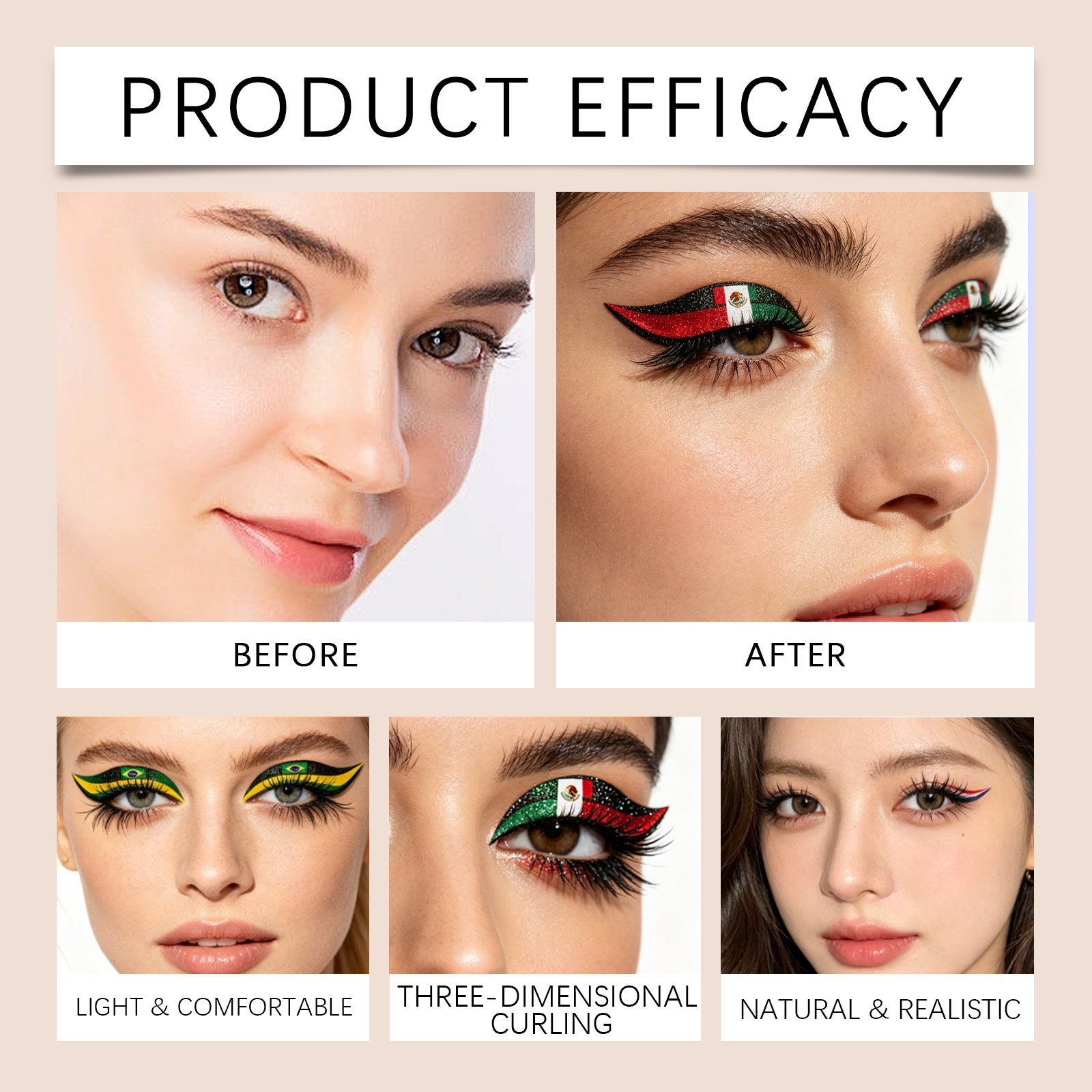 Faux cils drapeau brésilien pour maquillage des yeux 3d_voghion.com