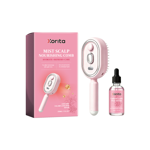 Xorita 喷雾滋养头皮梳+精华液（粉色款）雾化细雾便携养美容仪器