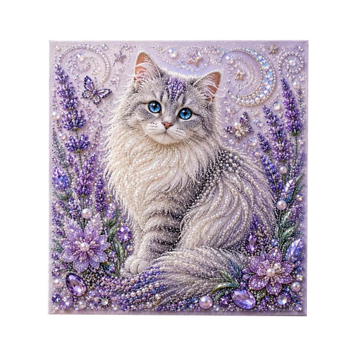 Dowmoo 动物珍珠艺术DIY工艺套装-长毛虎斑猫咪 5D钻石绘画精美家居摆件工艺品