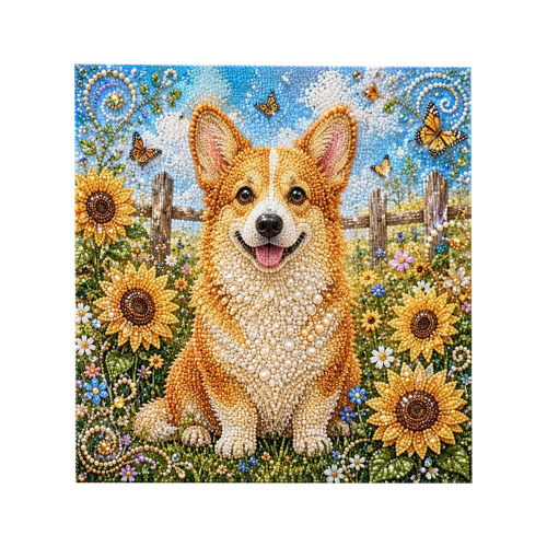 Dowmoo 动物珍珠艺术DIY工艺套装-柯基犬 5D钻石绘画精美家居摆件工艺品