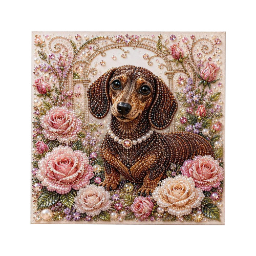 Dowmoo 动物珍珠艺术DIY工艺套装-腊肠犬 5D钻石绘画精美家居摆件工艺品