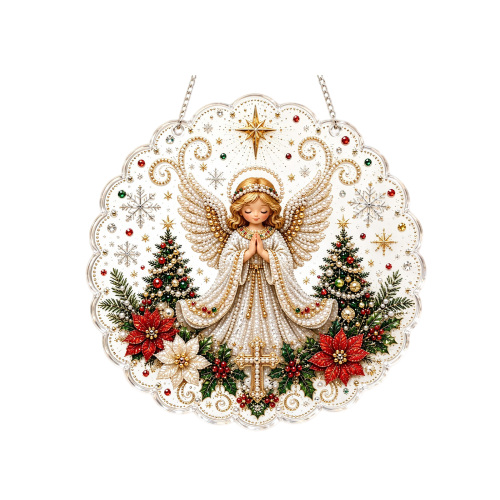 AMZ 圣诞珍珠钻石艺术饰品-祈祷天使 3D珍珠水钻透光其他玩具