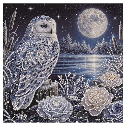 AMZ 猫头鹰雪景钻石装饰画 高清四幅组合冷调舒适手绘装饰画