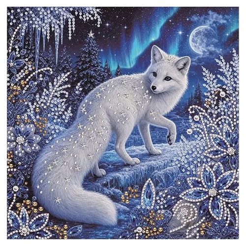 AMZ 白狐雪景钻石装饰画 高清印刷独立组合冷调舒适家居其他玩具