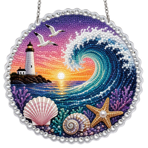 AMZ 海浪灯塔海景钻石画挂饰 风景画立体吸睛小巧节庆氛围挂饰