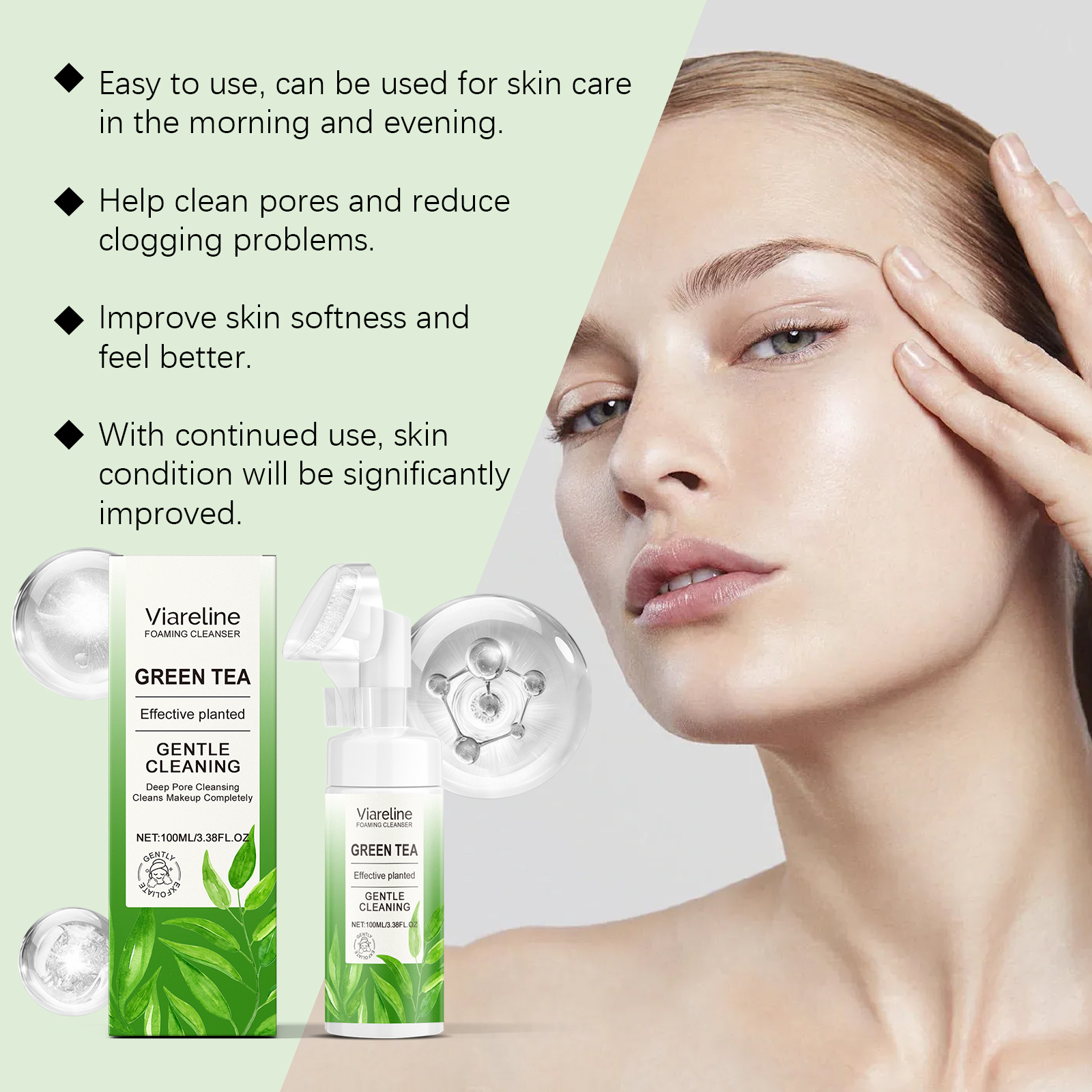 viareline-green-tea-foam-cleanser-mild-ingredients-deep-clean-pores-refreshing-cleanser-without-greasy