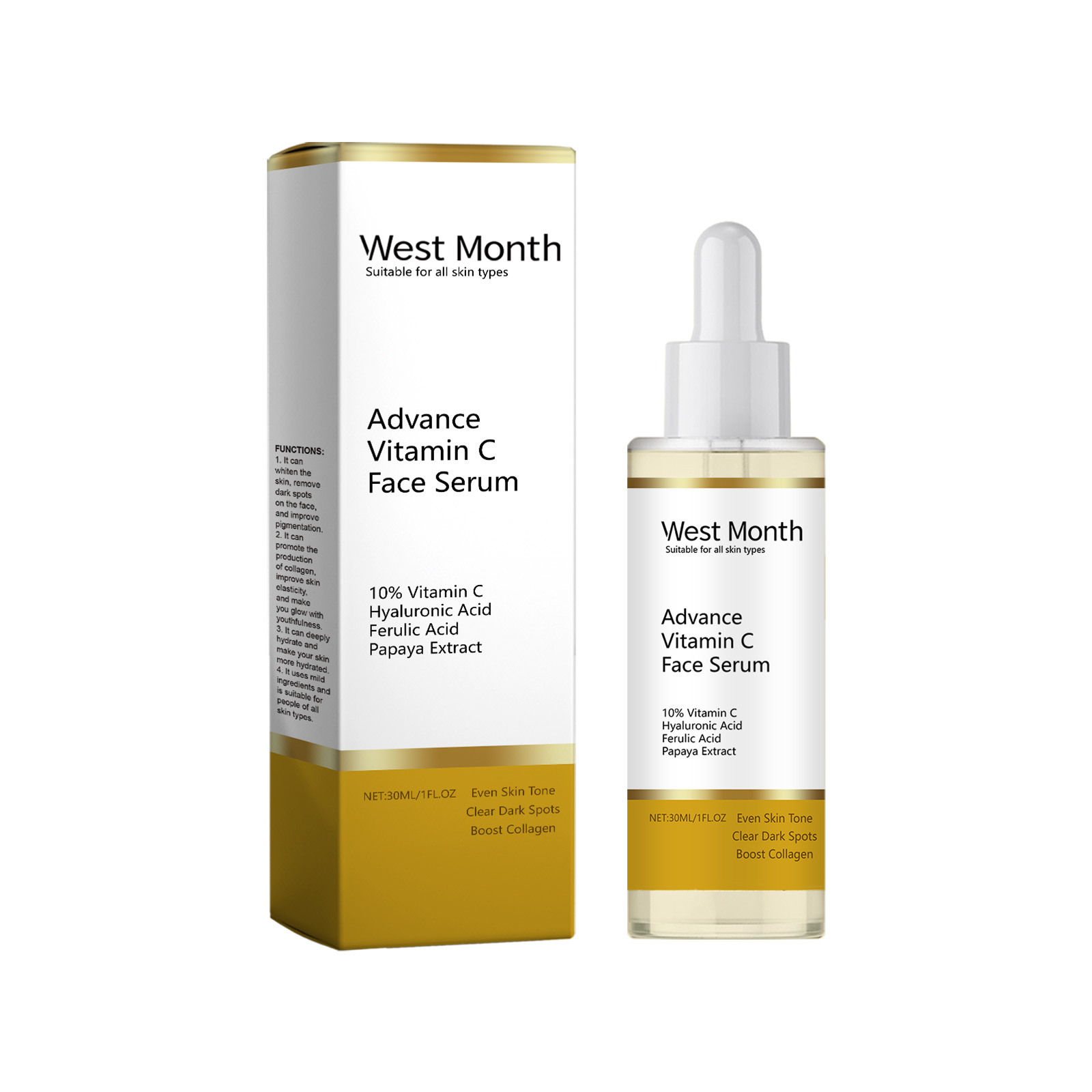 West&Month 维生素C精华液 维生素C提亮暗沉面部温和补水精华液