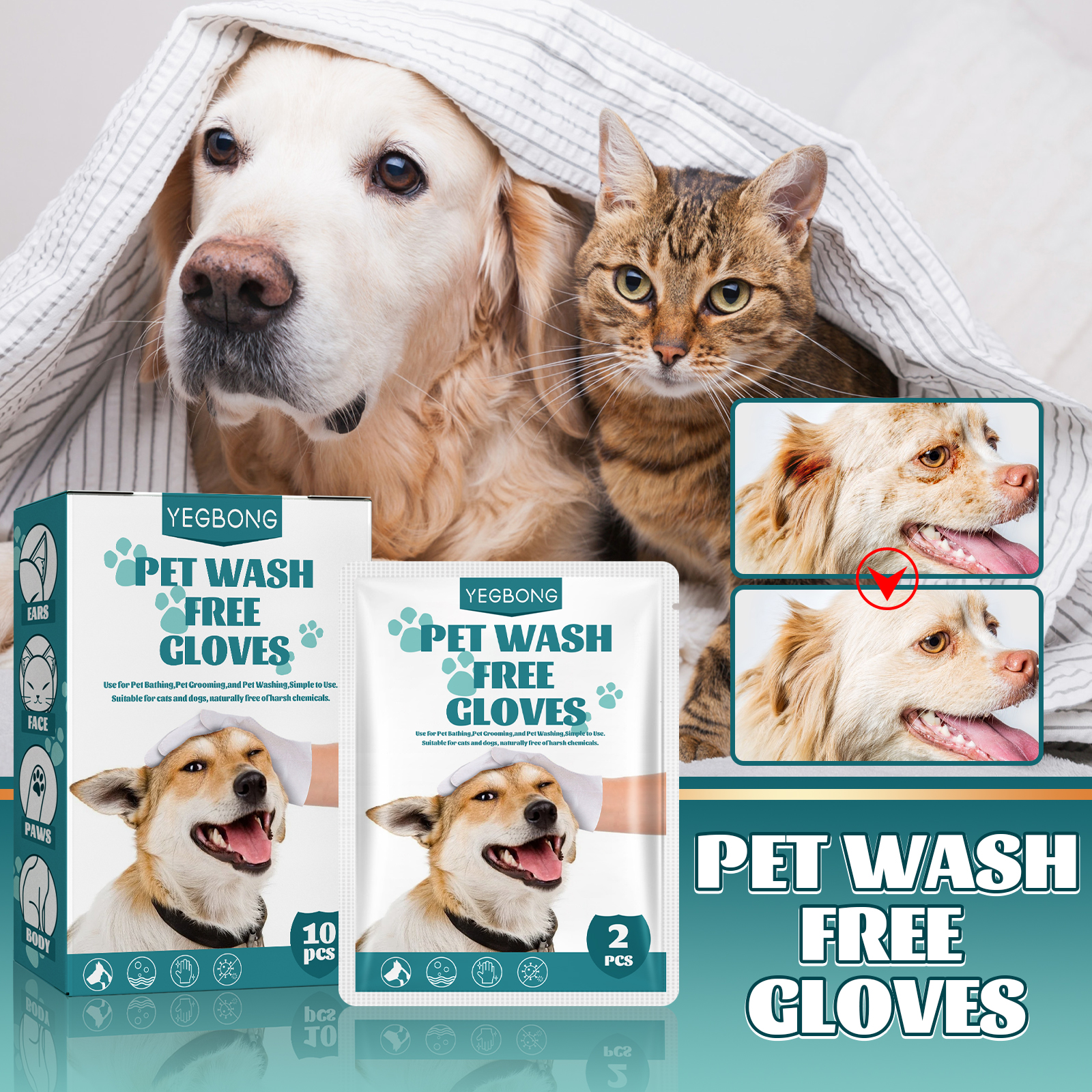 Pet Deodorising Cleaning Gloves For Dogs And Cats No Rinse Wipes_voghion.com