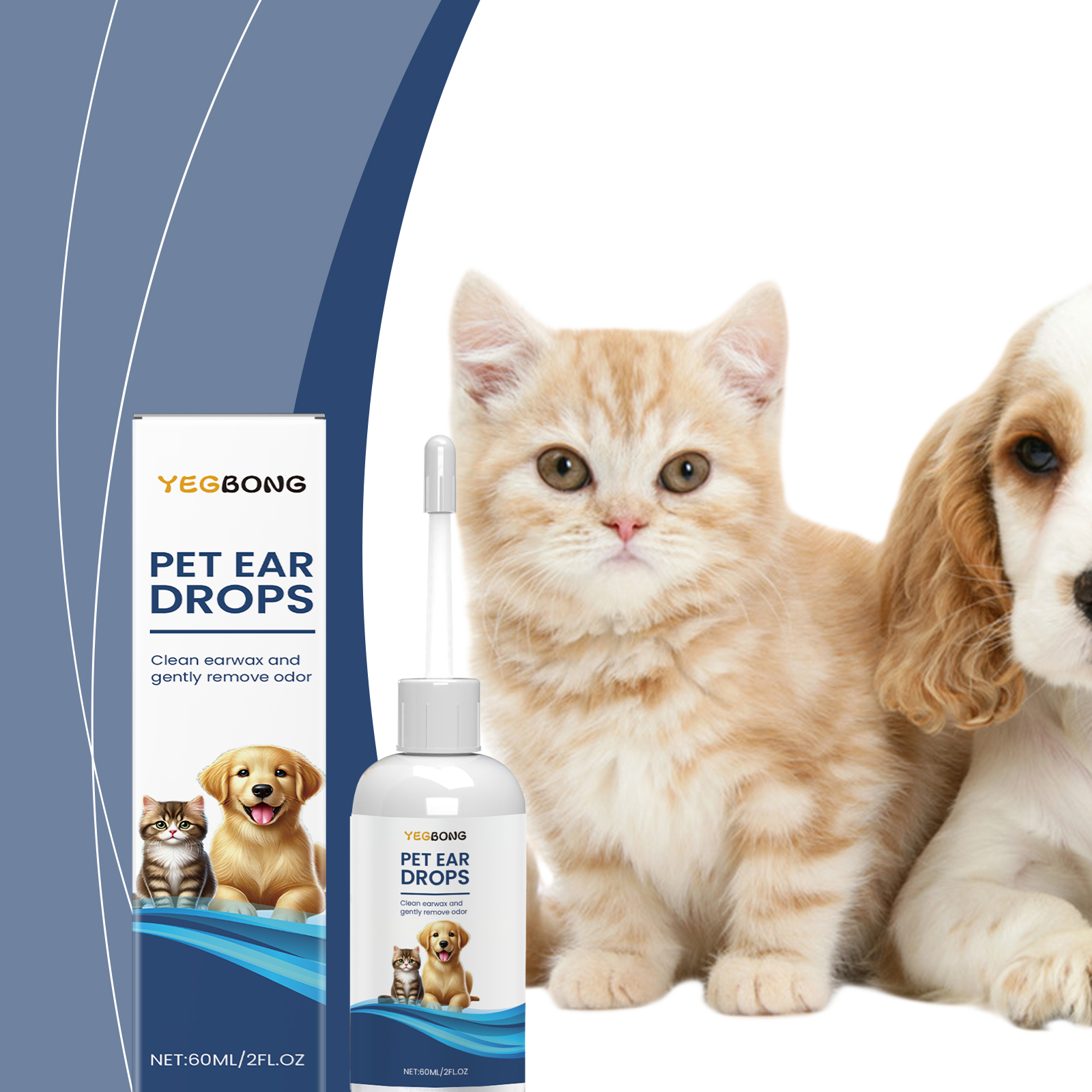 Yegbong Pet Ear Cleaner Dogs Cats, Gentle Hypoallergenic Formula For Cleaning Earwax And Odor Removal Care_voghion.com