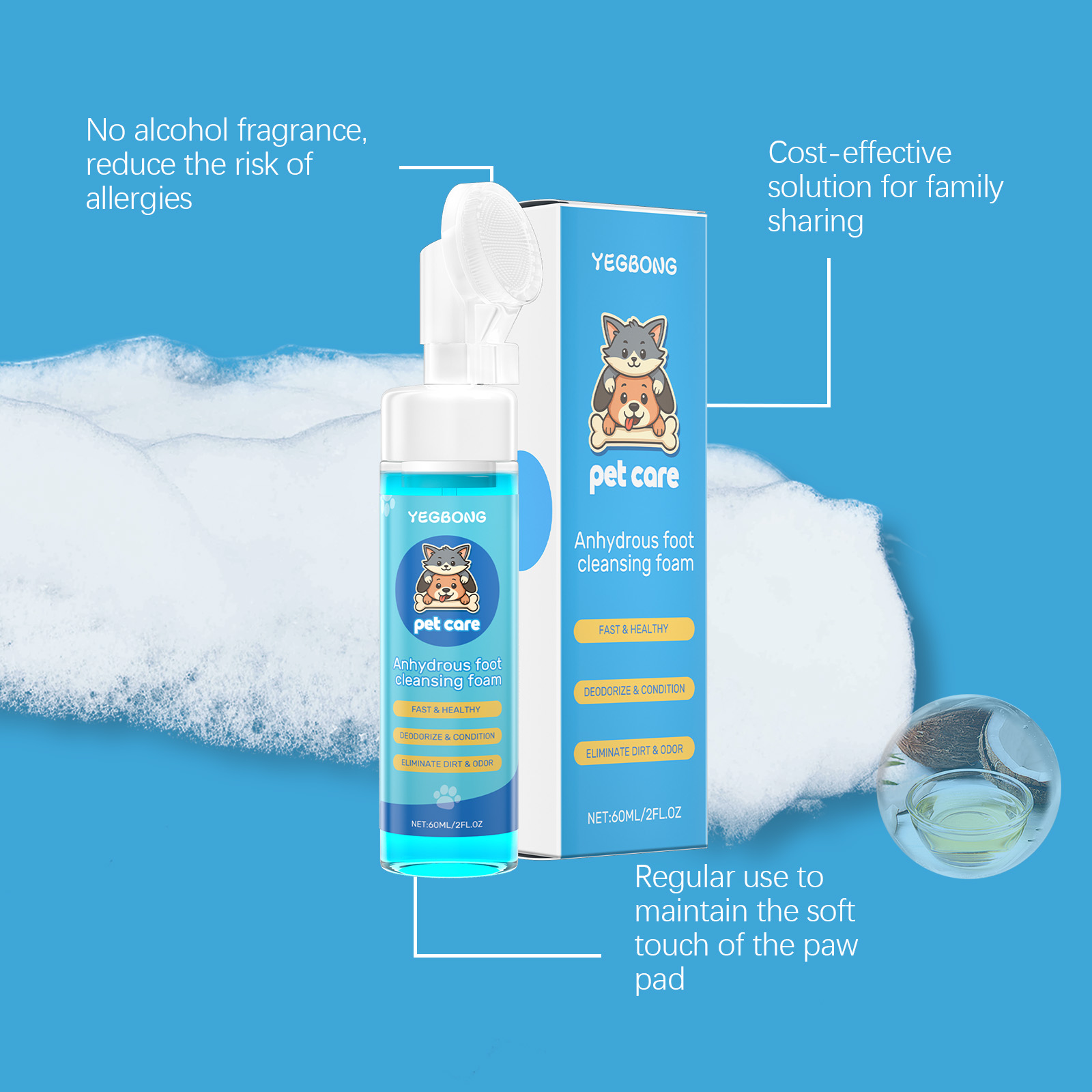 Spumă de curățare pentru lăbuțe cu perie din silicon pentru animale_voghion.com