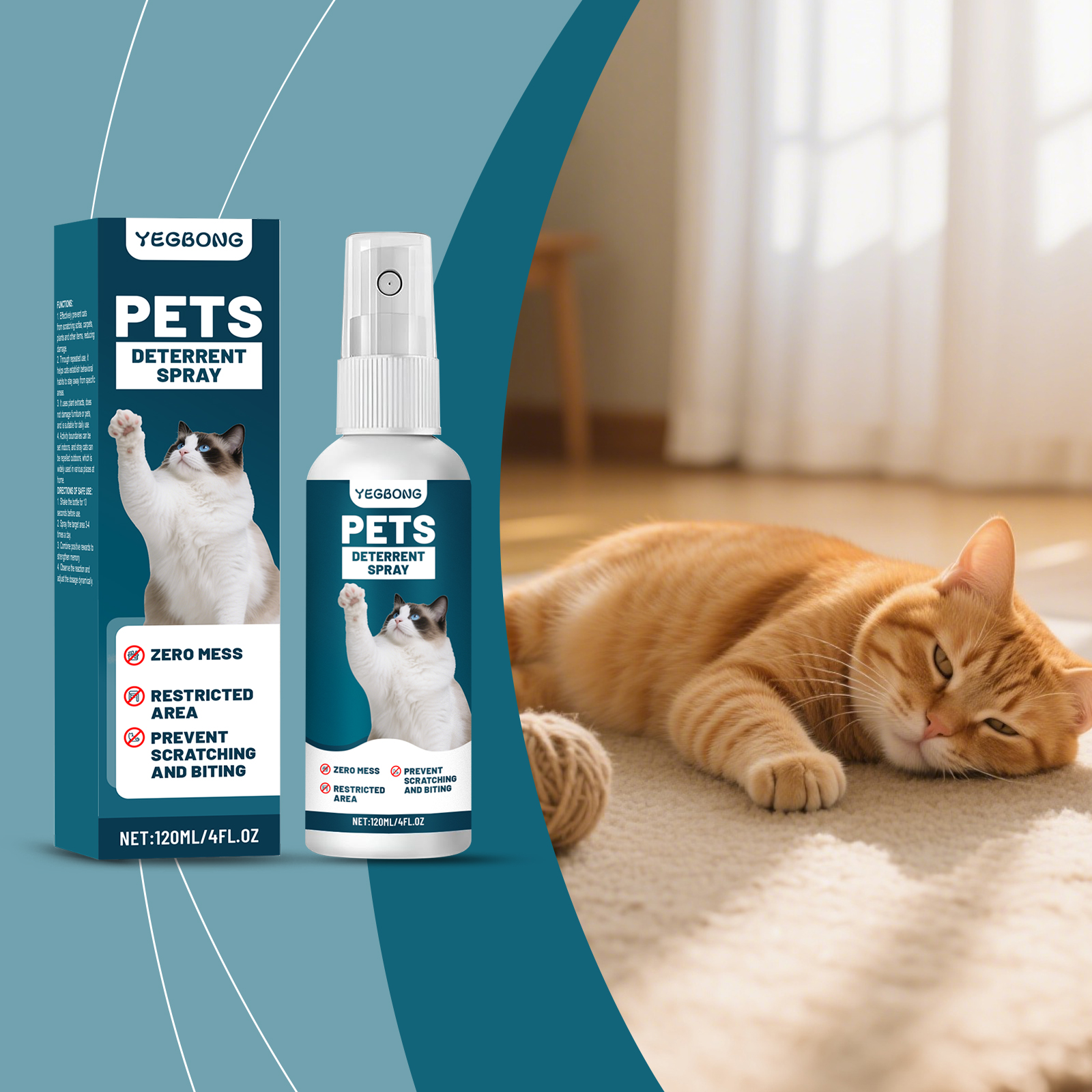 Spray de proteção anti-arranhões e repelente de arranhões Yegbong para móveis e sofás, com orientação sobre comportamento felino._voghion.com