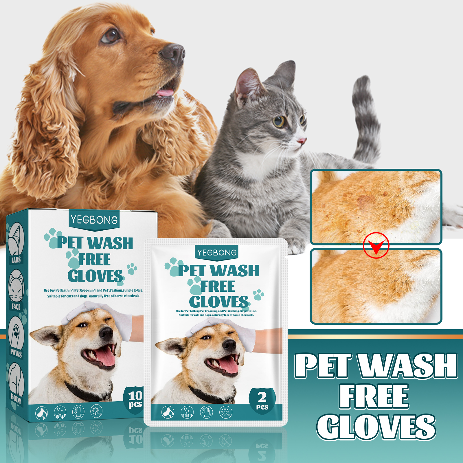 Yegbong Pet No-Rinse 10pcs Dog Cat And Deodorizing Dry Cleaning Sensory Care Gloves_voghion.com