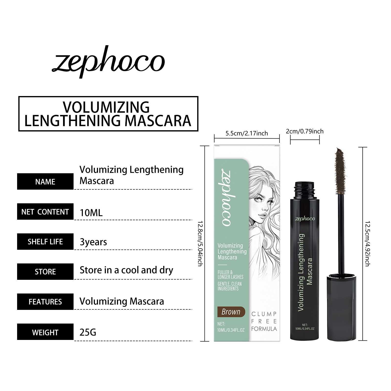 Mascara marrone zephoco per ciglia naturalmente curve e voluminose_voghion.com