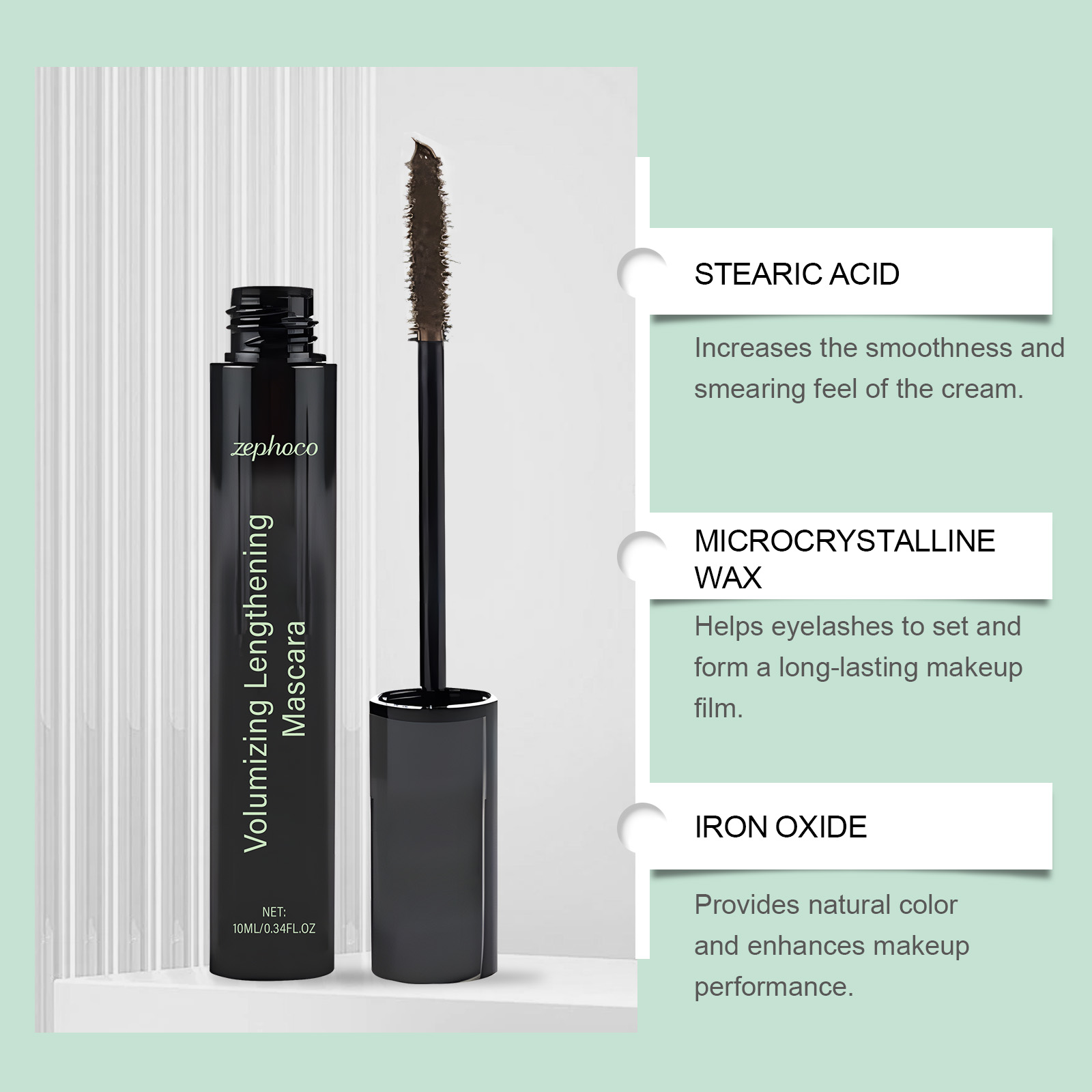 Mascara marrone zephoco per ciglia naturalmente curve e voluminose_voghion.com