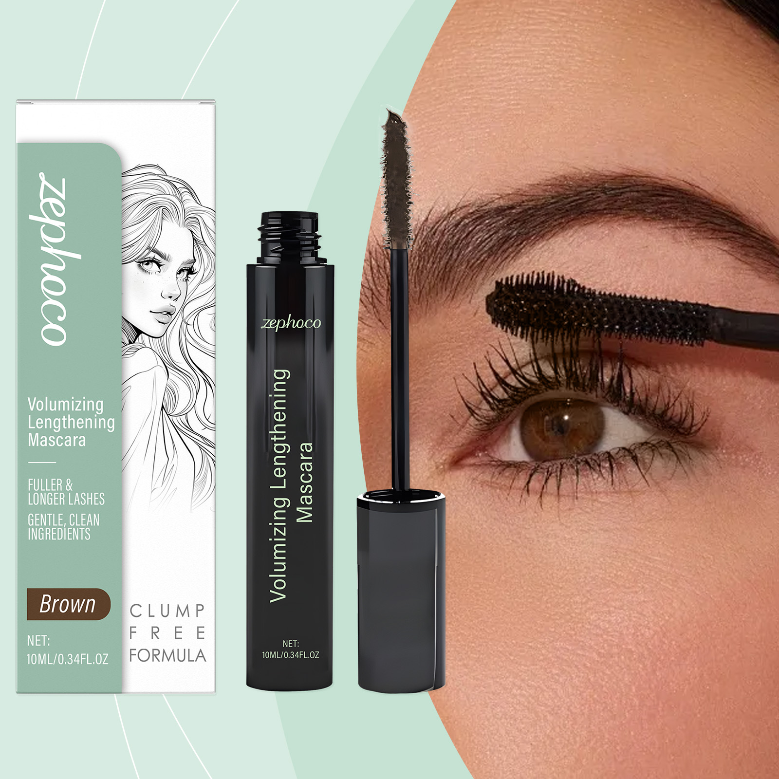 Mascara marrone zephoco per ciglia naturalmente curve e voluminose_voghion.com