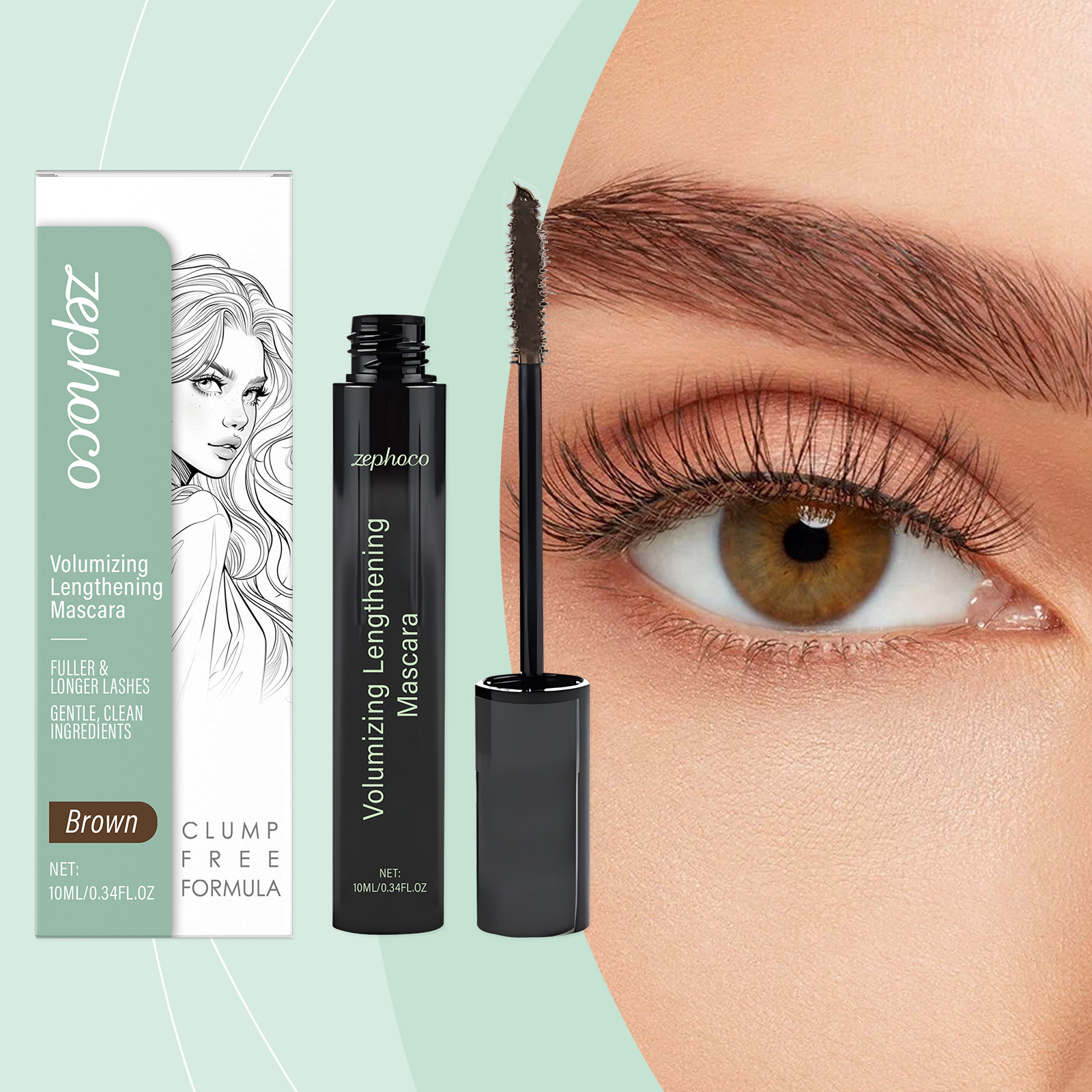 Zephoco Mascara Marrone, per ciglia naturalmente incurvate e volumizzate senza sbavature né grumi, mascara pratico da portare sempre con sé._voghion.com