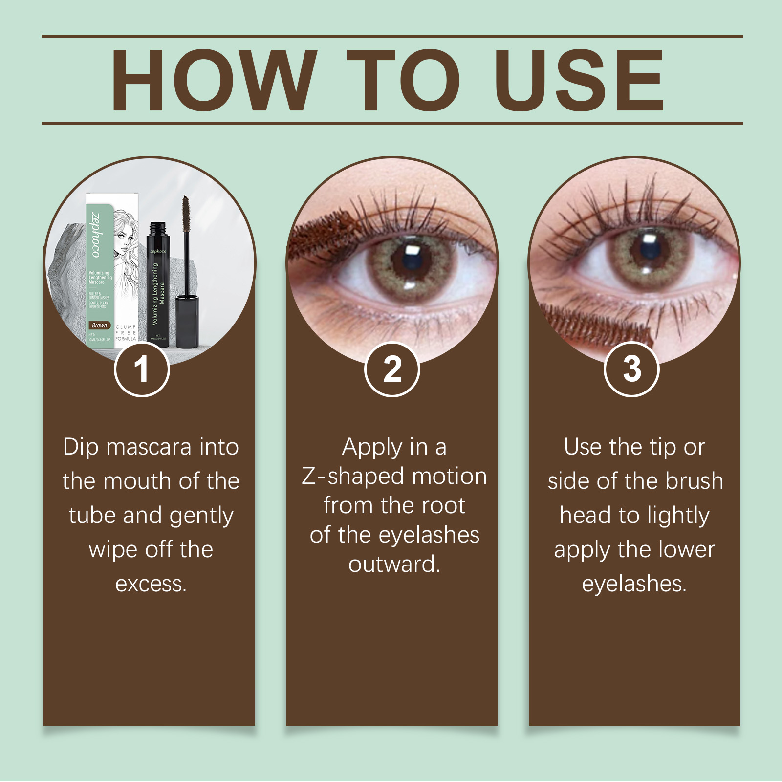 Mascara marrone zephoco per ciglia naturalmente curve e voluminose_voghion.com