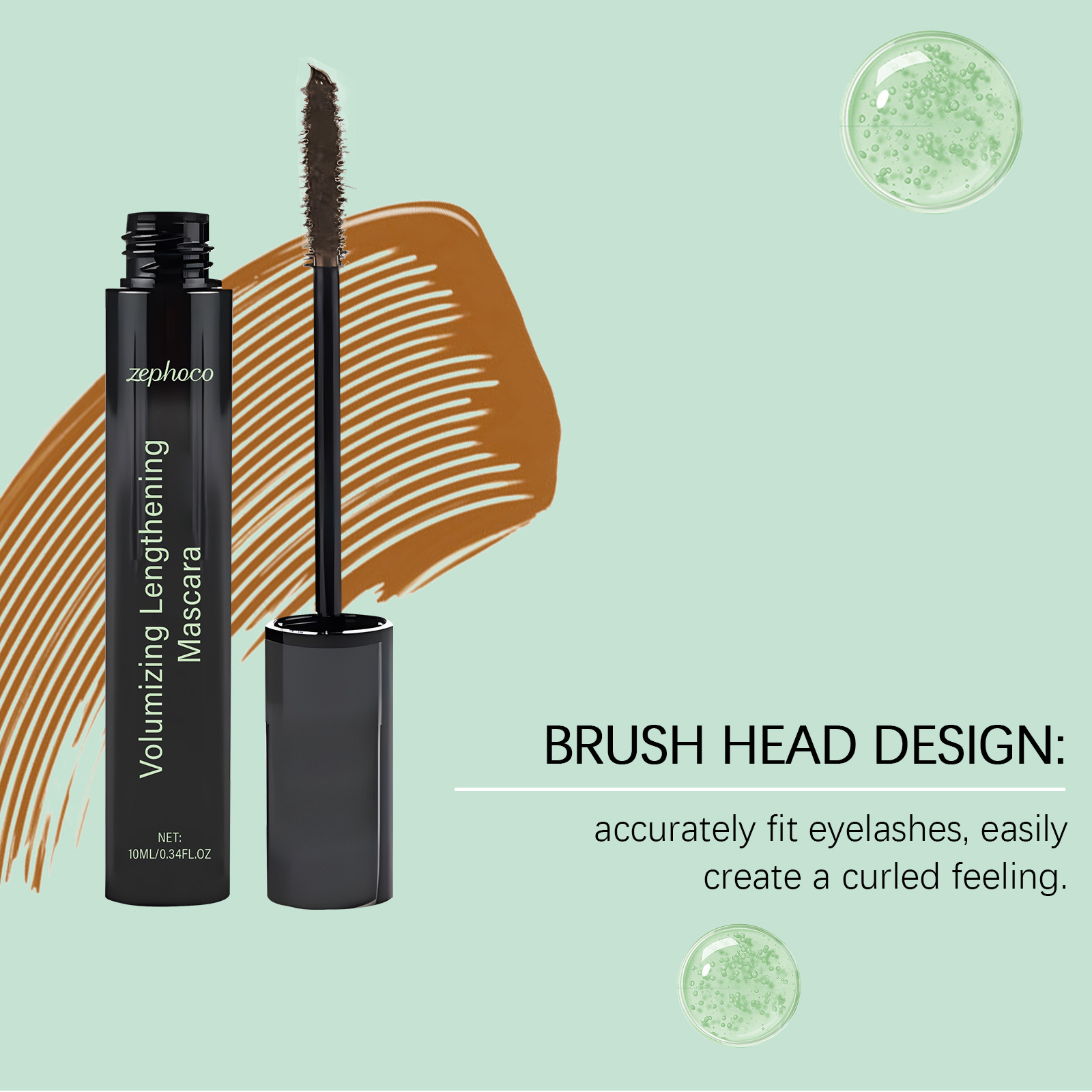 Mascara marrone zephoco per ciglia naturalmente curve e voluminose_voghion.com