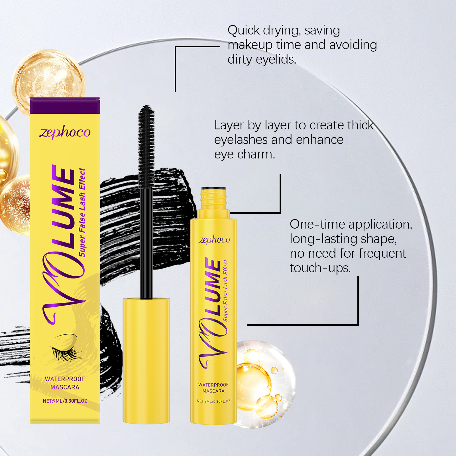 Zephoco Black Mascara Natural Curl Non-staining Daily Light Formula_voghion.com