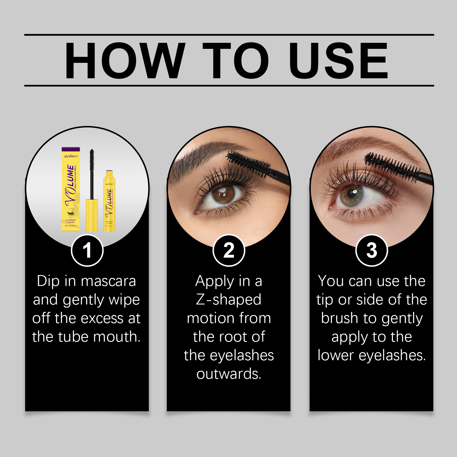 Zephoco Black Mascara Natural Curl Non-staining Daily Light Formula_voghion.com