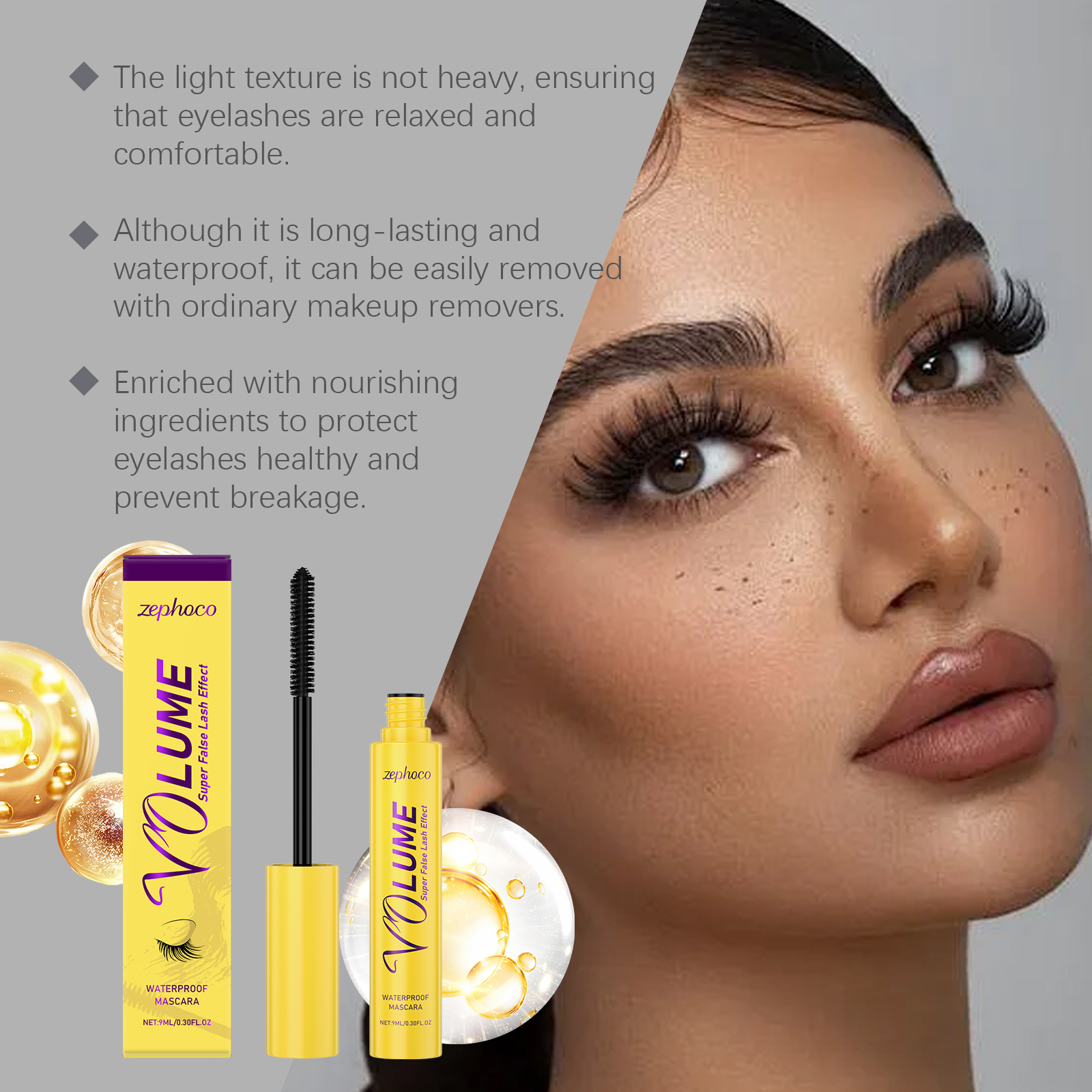 Zephoco Black Mascara Natural Curl Non-staining Daily Light Formula_voghion.com