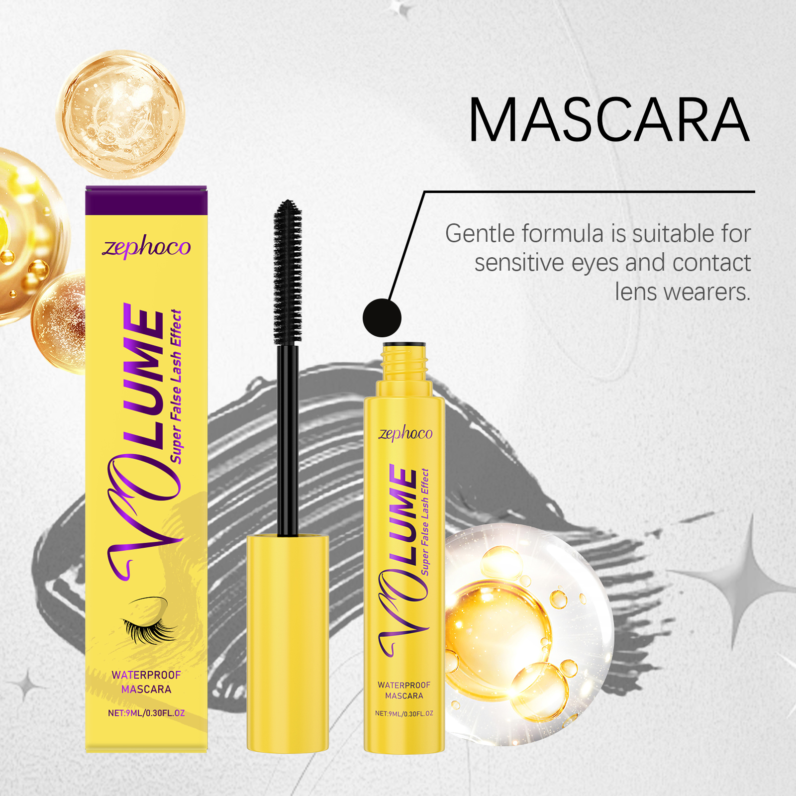 Zephoco Black Mascara Natural Curl Non-staining Daily Light Formula_voghion.com