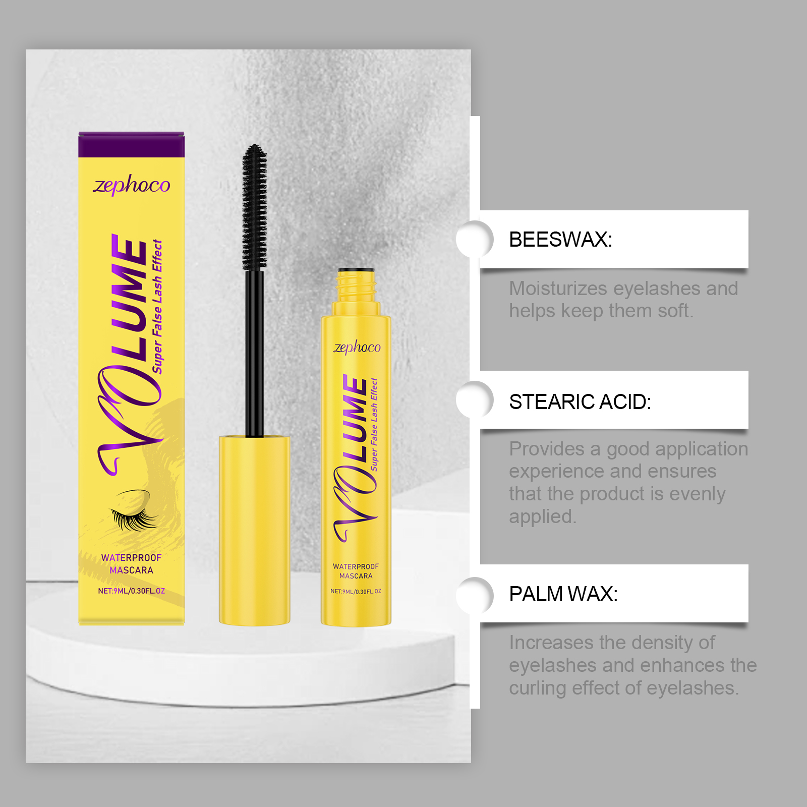 Zephoco Black Mascara Natural Curl Non-staining Daily Light Formula_voghion.com
