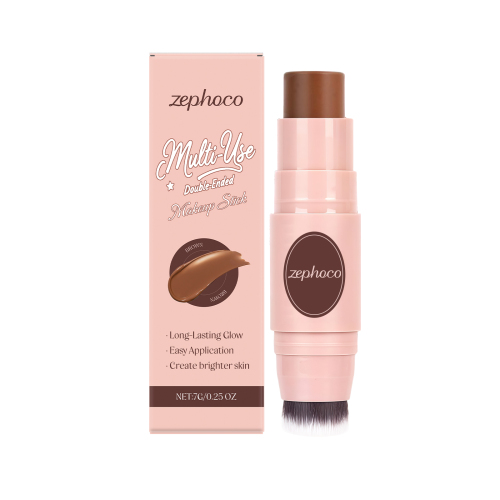 zephoco 棕色多用途双头彩妆棒 自然清透腮红时尚妆感水润持色便捷