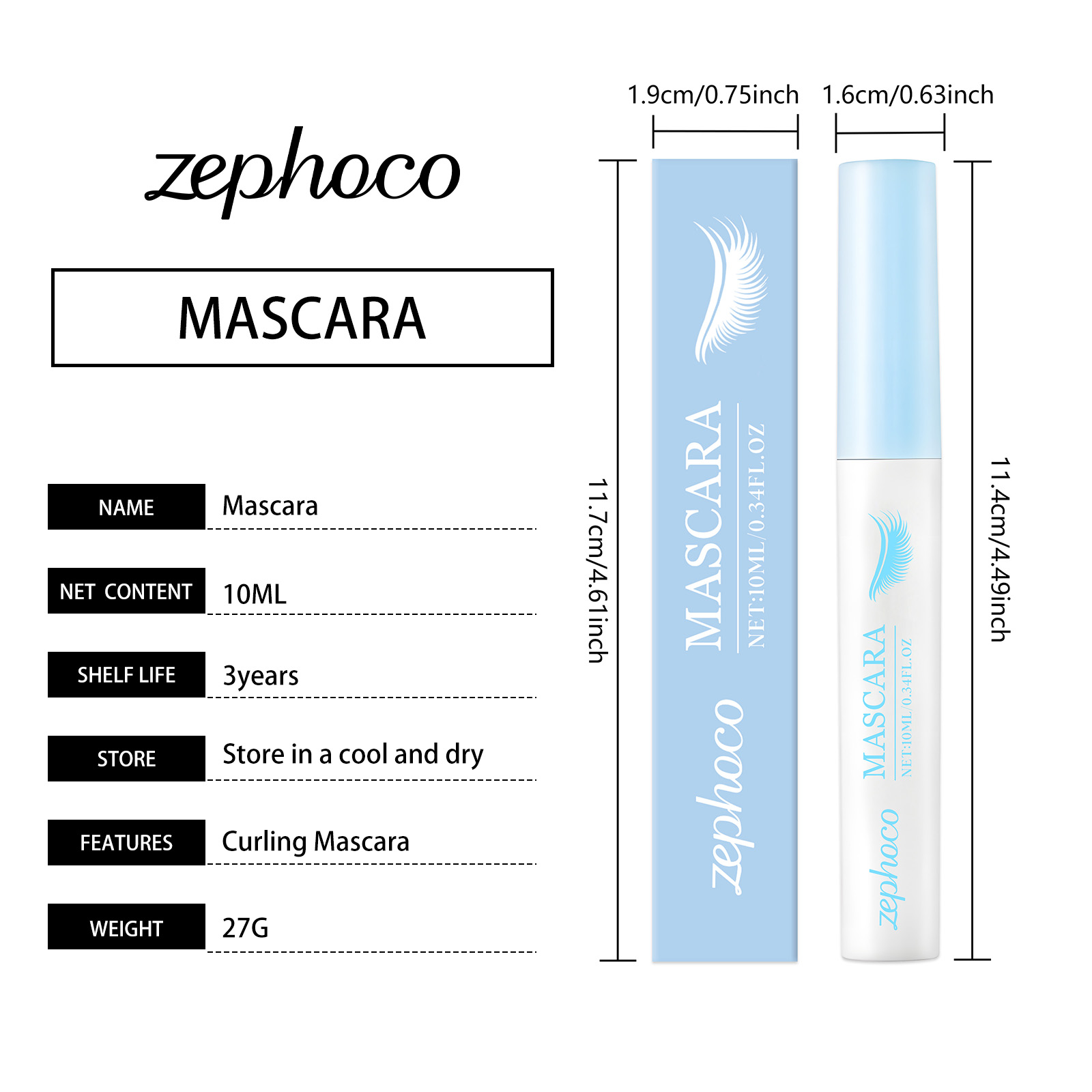 Zephoco Curling Mascara Natural Shape Long Lasting Non Smudge_voghion.com