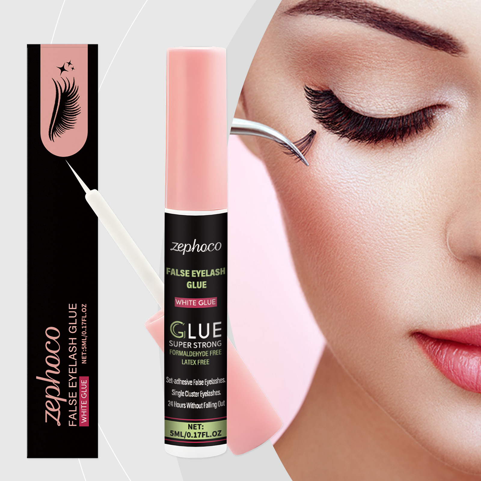 zephoco Colla per ciglia finte, ciglia finte autoadesive a lunga durata con applicatore a secco e pennellino._voghion.com