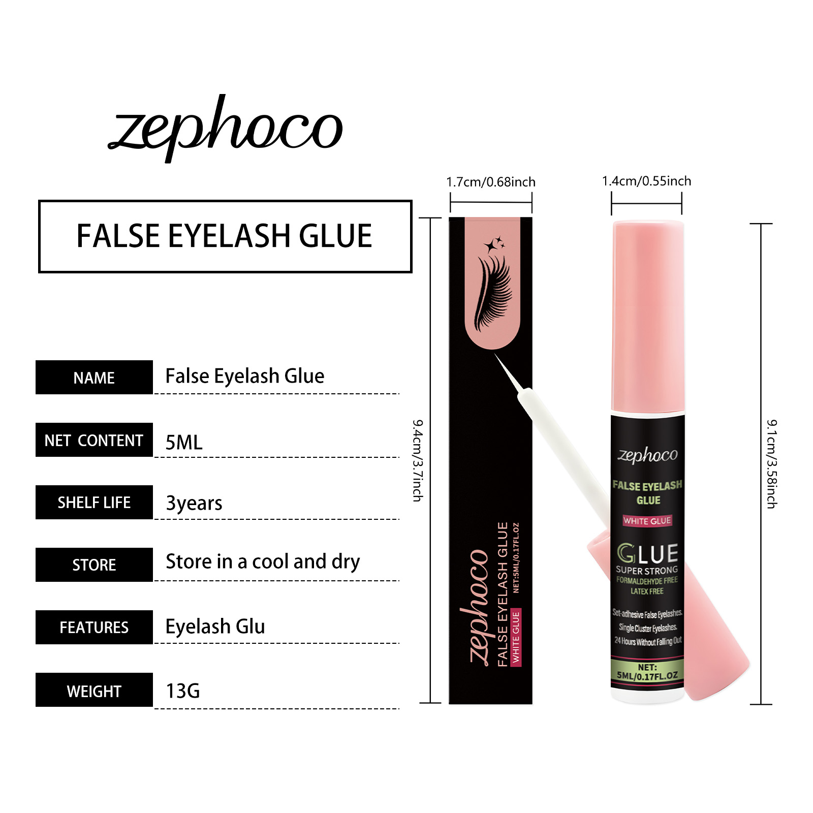 zephoco Colla per ciglia finte, ciglia finte autoadesive a lunga durata con applicatore a secco e pennellino._voghion.com