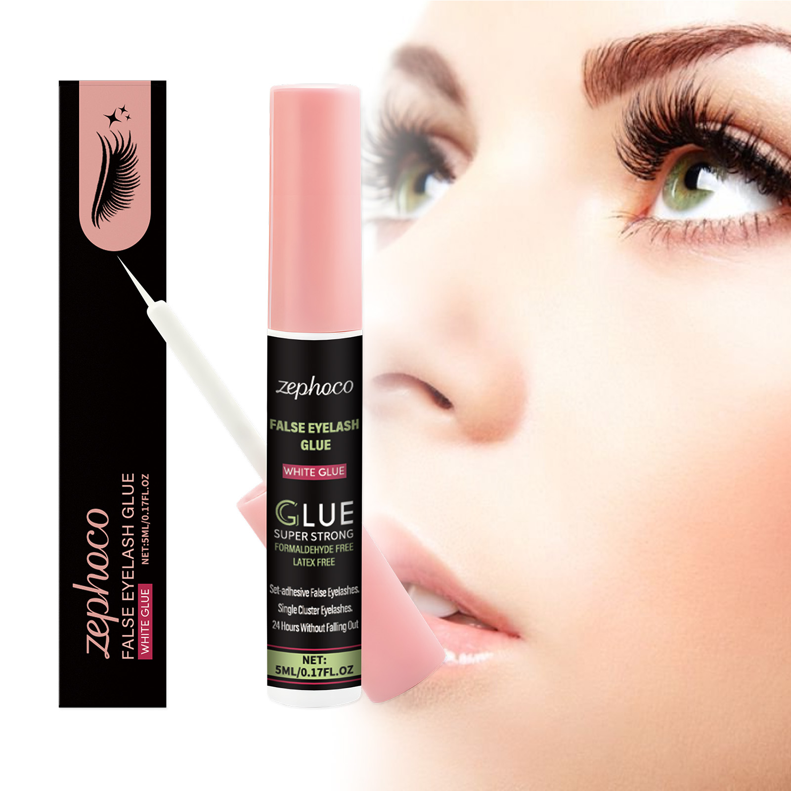 zephoco Colla per ciglia finte, ciglia finte autoadesive a lunga durata con applicatore a secco e pennellino._voghion.com