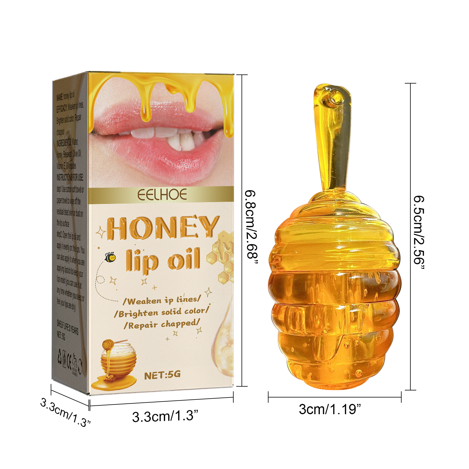 EELHOE 蜂蜜唇油淡化唇纹防干裂起皮保湿护理唇油-EE012302221-5g